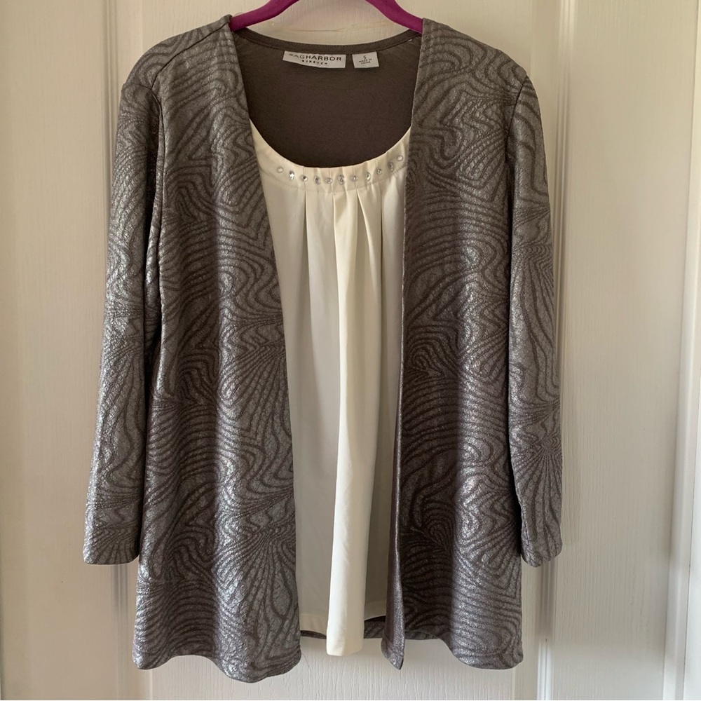 Sag Harbor built in shirt cardigan embellished with silver details